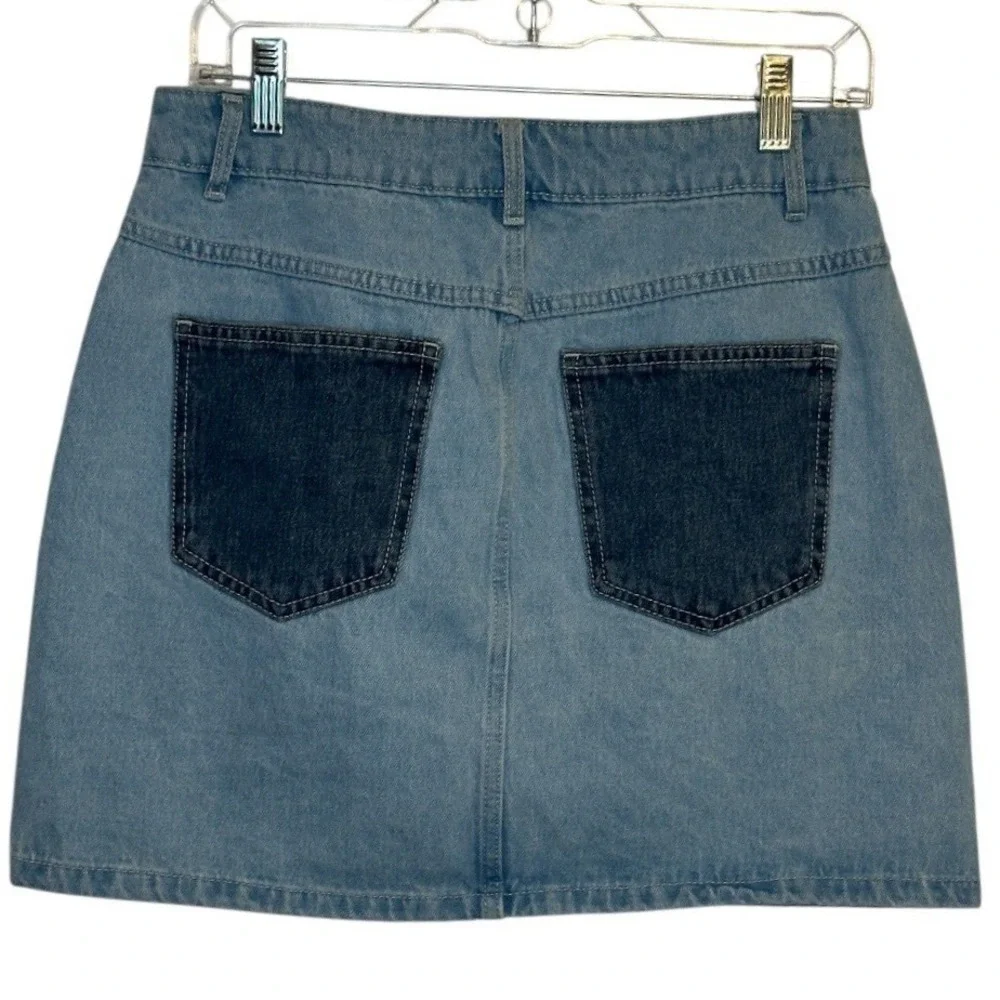 Wild Fable Patchwork Denim Mini Skirt Womens Blue Colorblock Y2K Festival Boho 6